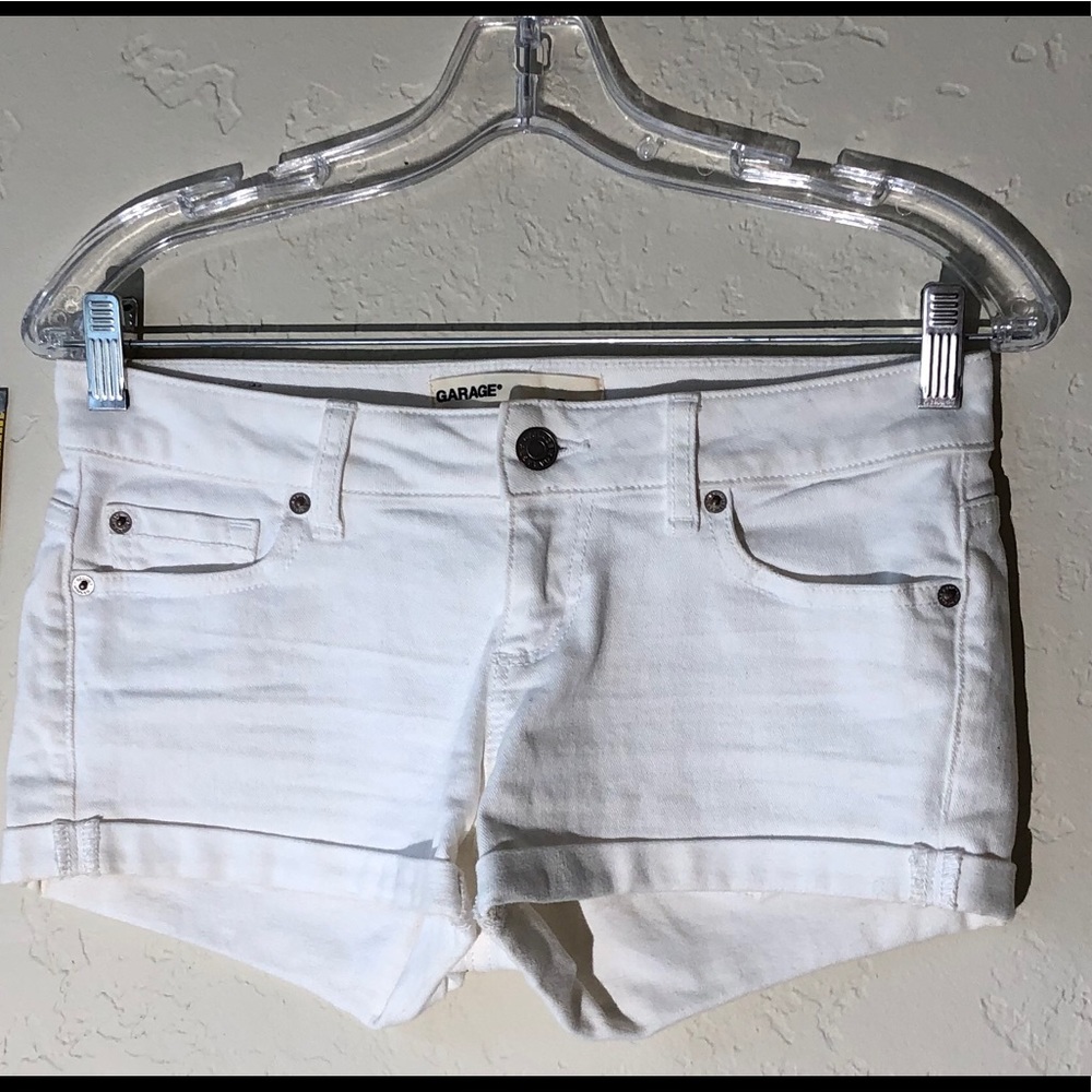 Garage “stretch” white jean shorts